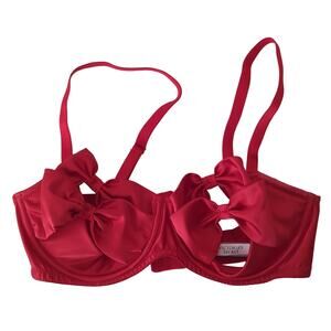 Victoria's Secret Red Cut Out Bow Bra  34D Silky Satin Peep Wicked‎ Peekaboo Cup